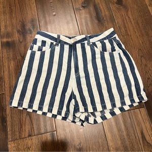 Striped High Waisted Denim Shorts, Size 8